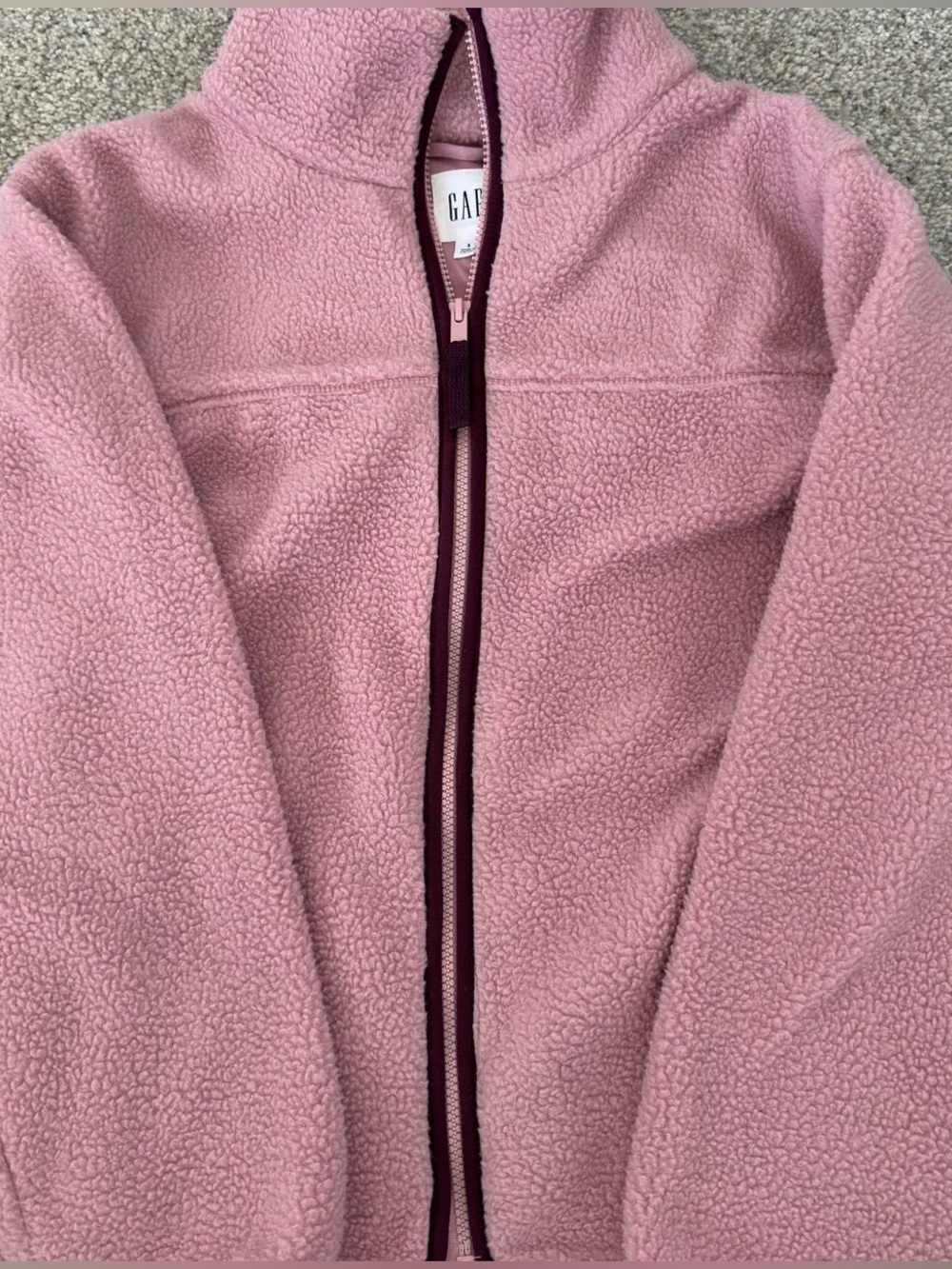 GAP Pink Sherpa Zip-Up Jacket with Dark Zip Trim